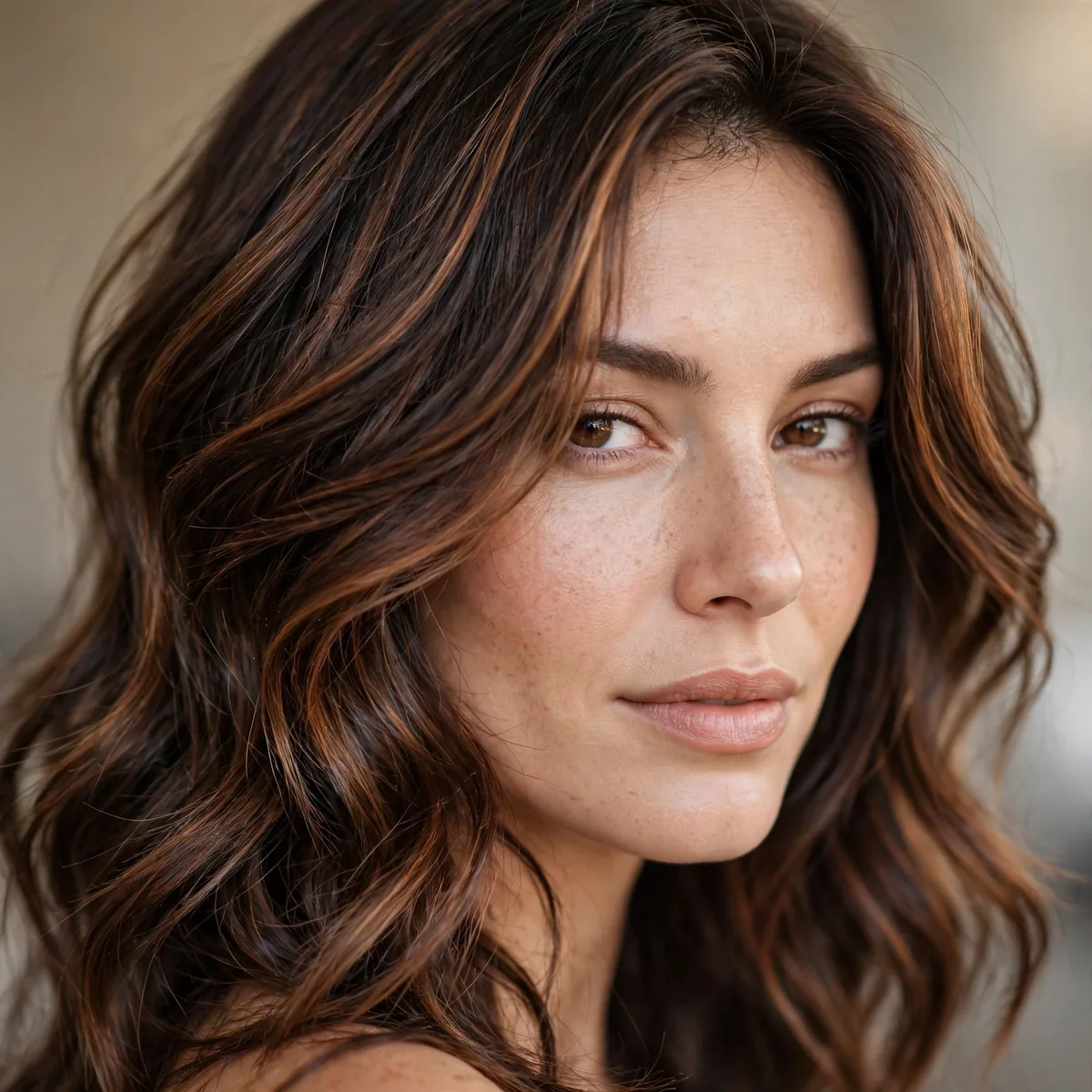 Bronze-toned dimensional brunette hair