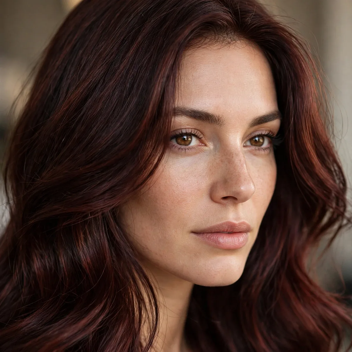 Deep mahogany brunette hair color
