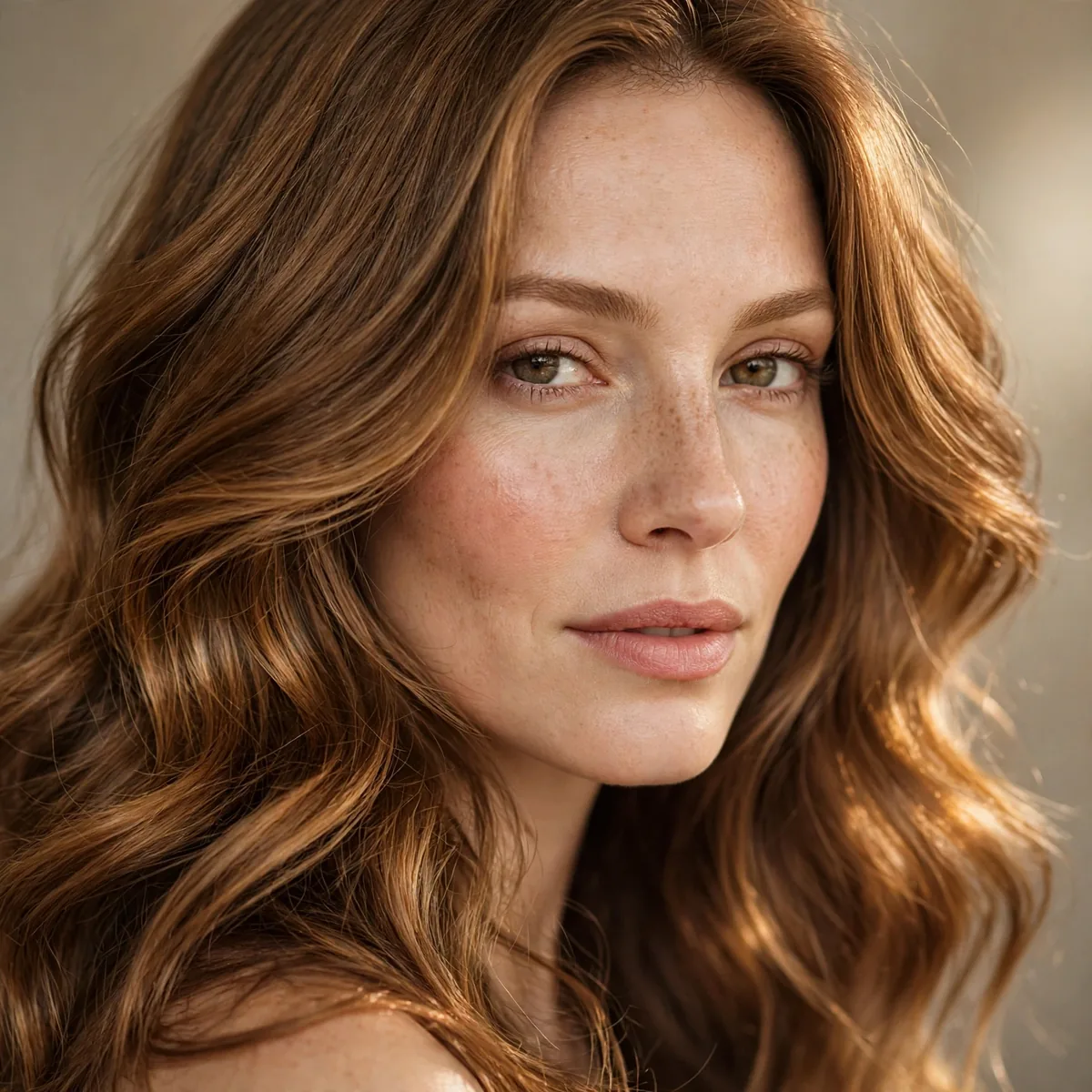 Golden walnut brown hair with warm shine