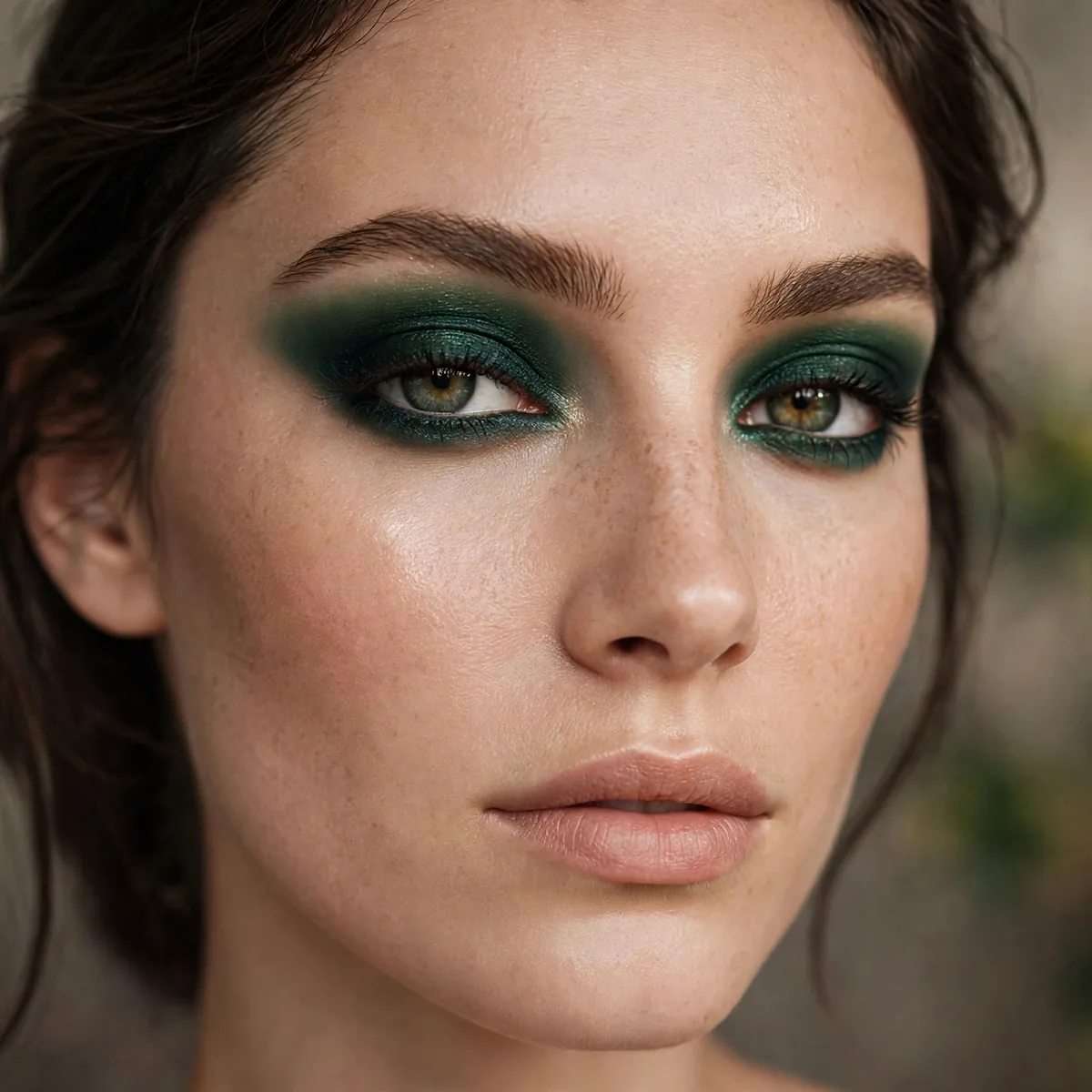Deep forest green eyeshadow accent