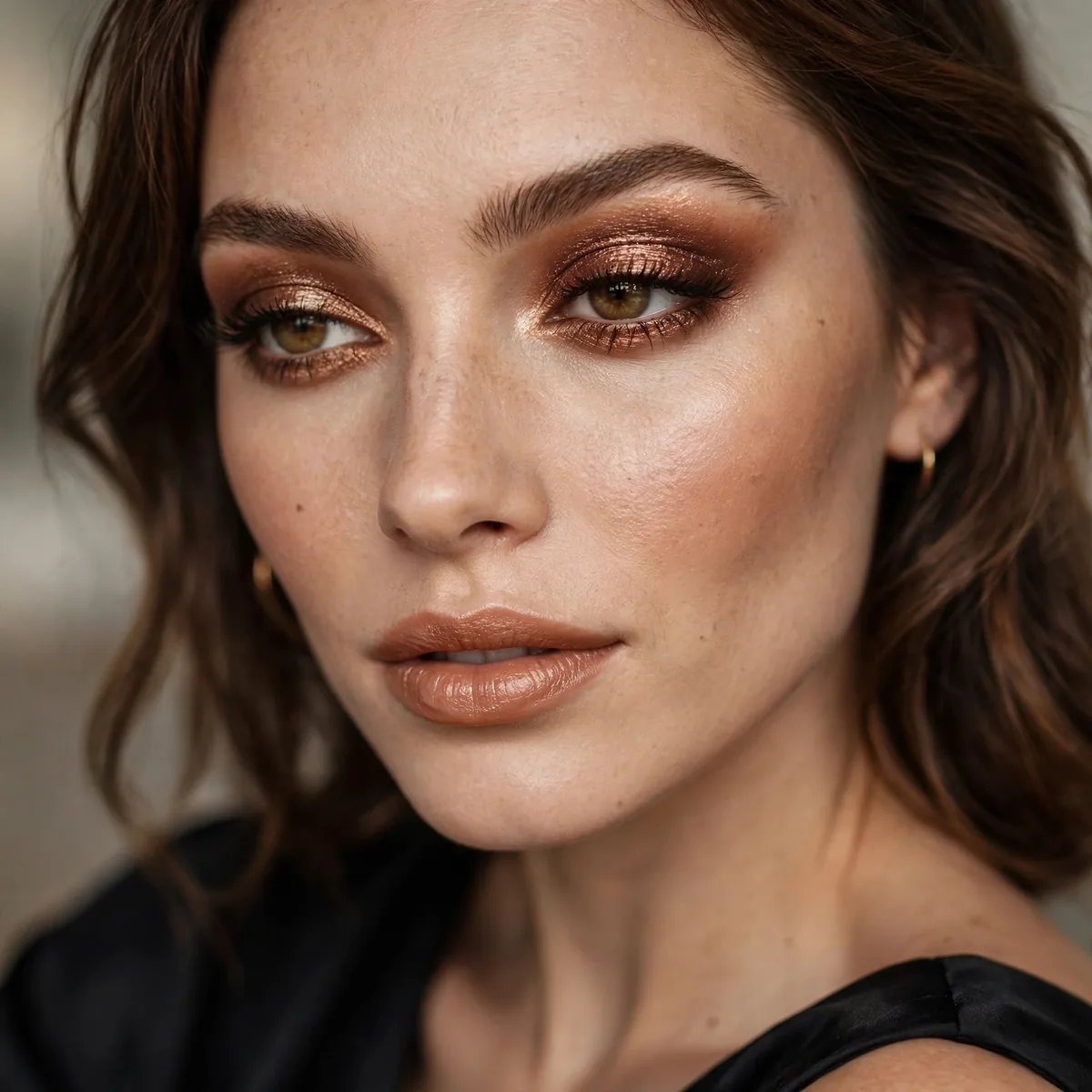 Red carpet worthy bronze eyeshadow with a black dress