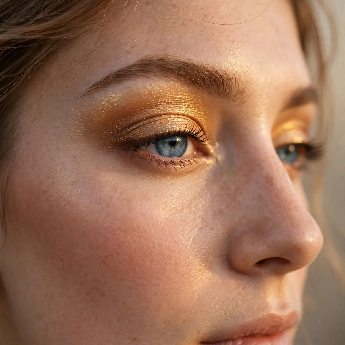 Golden eyeshadow on blue eyes