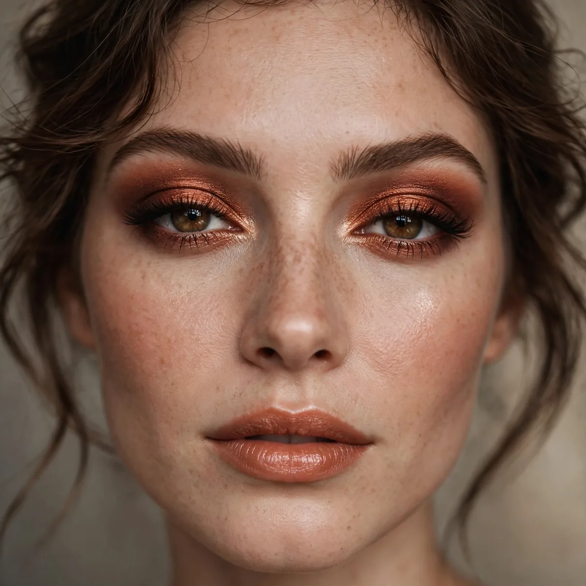 Smoked copper eyeshadow evening look
