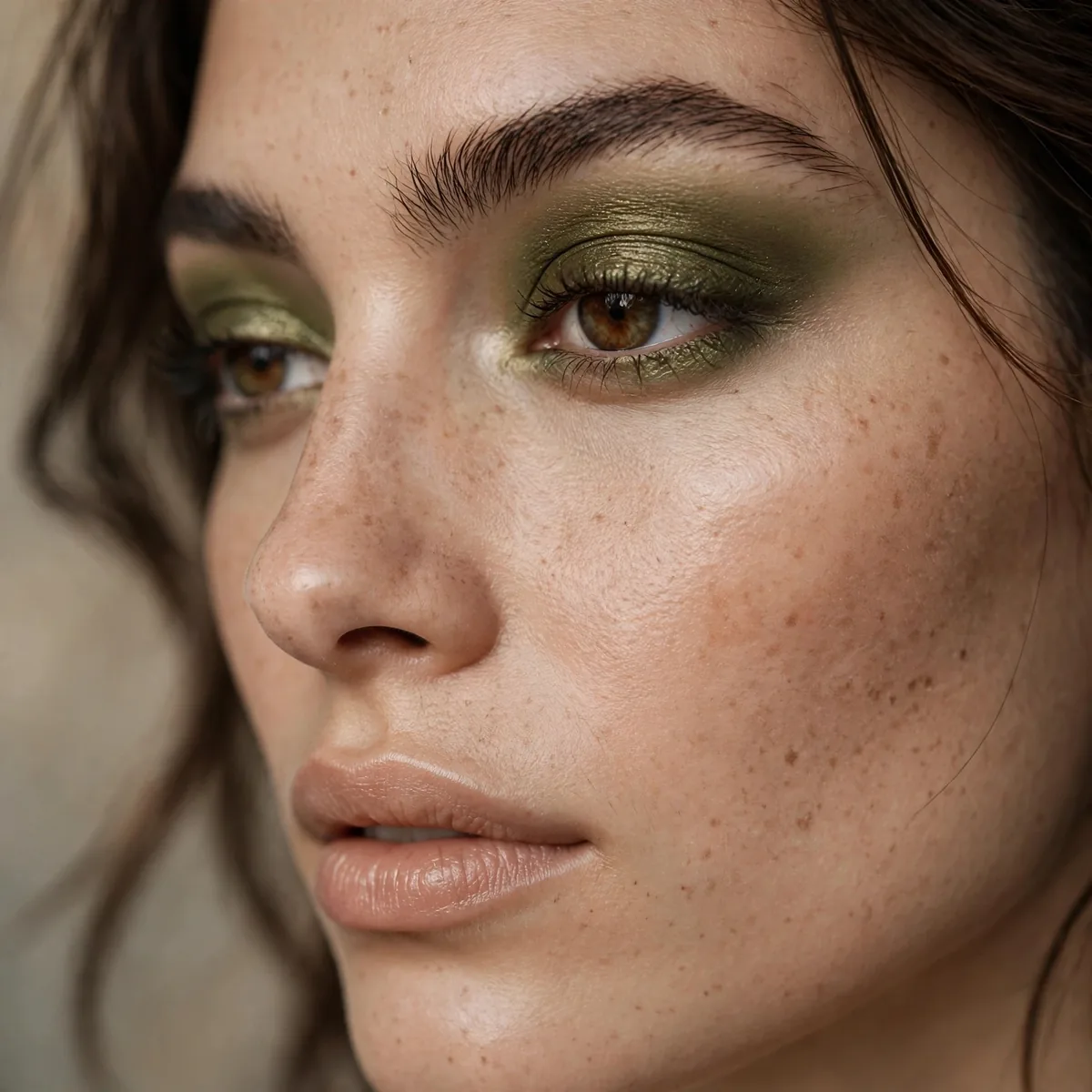 Olive green eyeshadow look