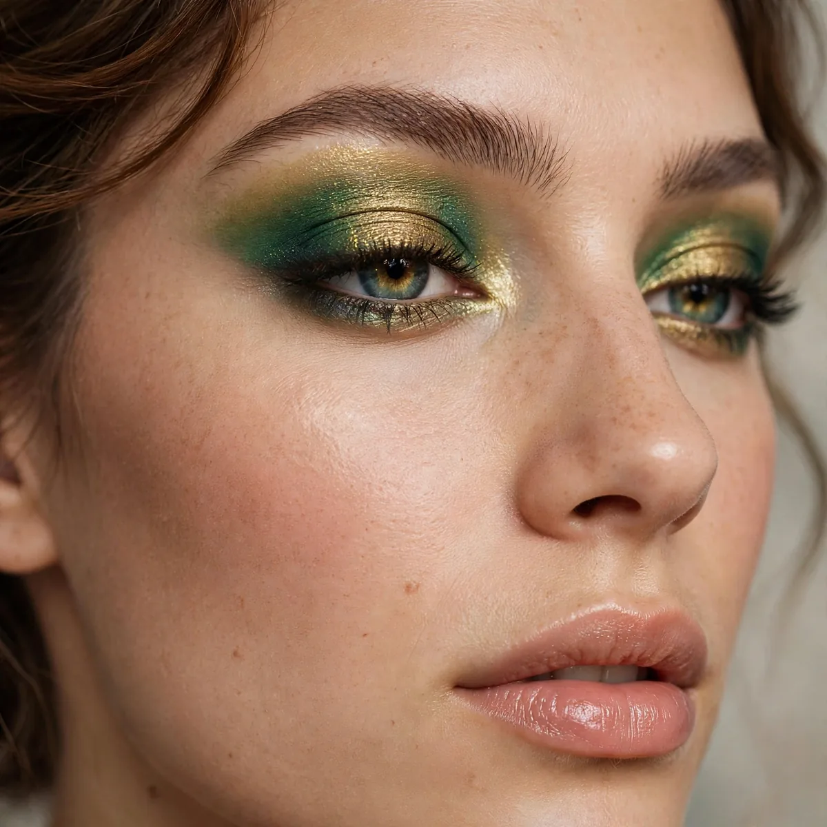 Green and gold duo eyeshadow look