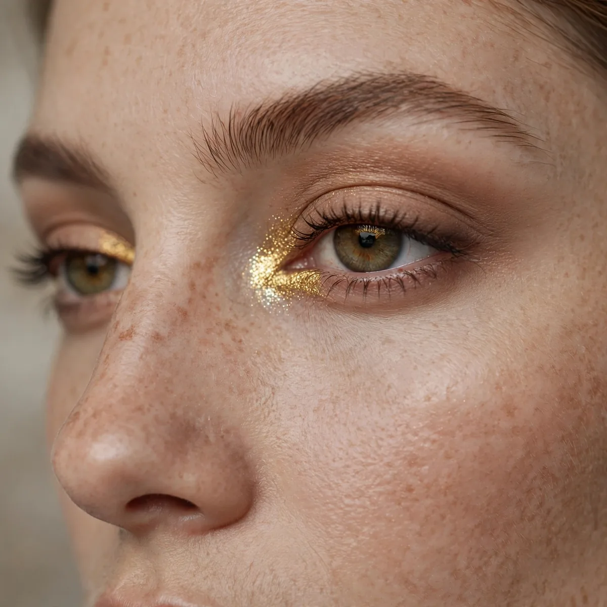 Gilded inner corner highlight on hazel eyes