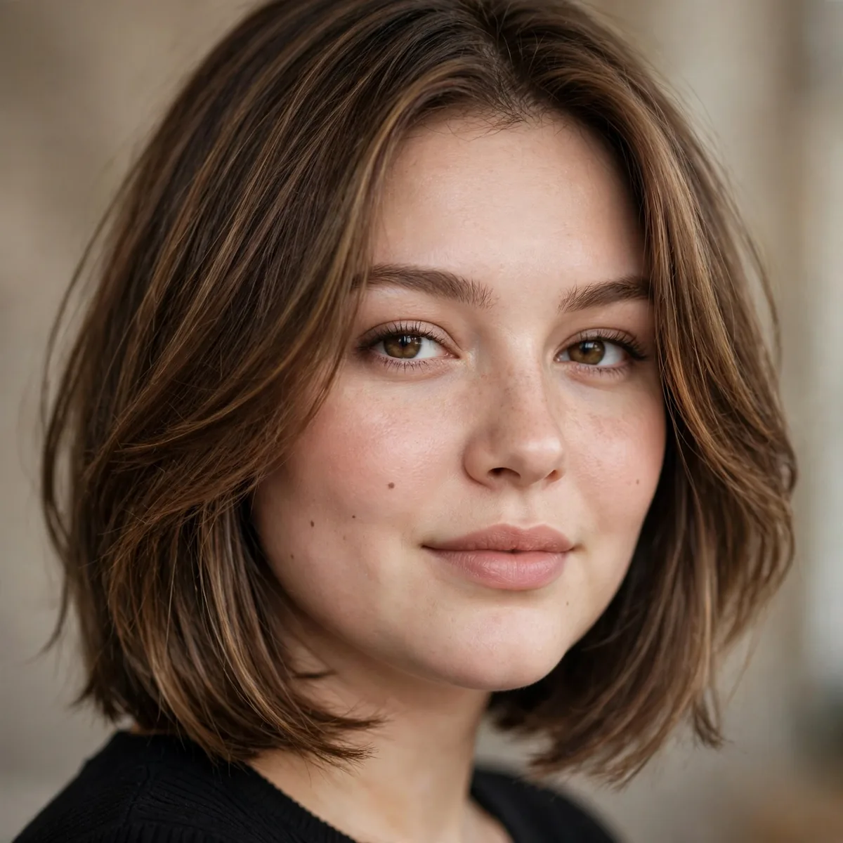 Face-framing layers on round face