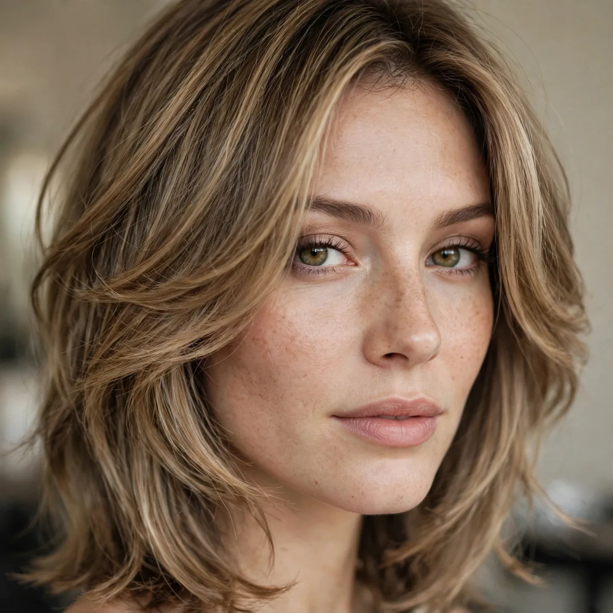 Cheekbone-grazing layers on oval face