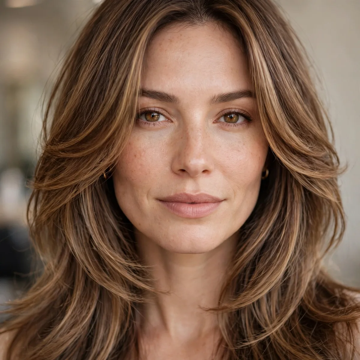 Soft layers softening square jawline