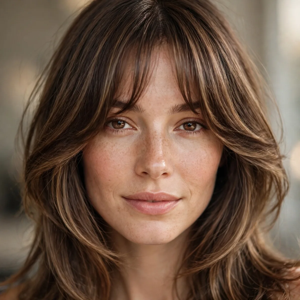 Curtain bangs face-framing haircut