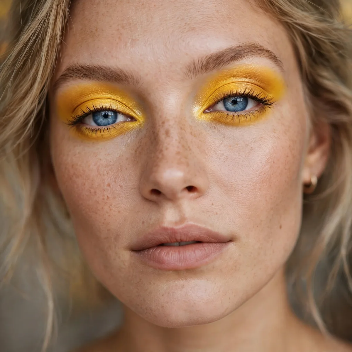 Marigold yellow eyeshadow vibrant pop on blue eyes for fall
