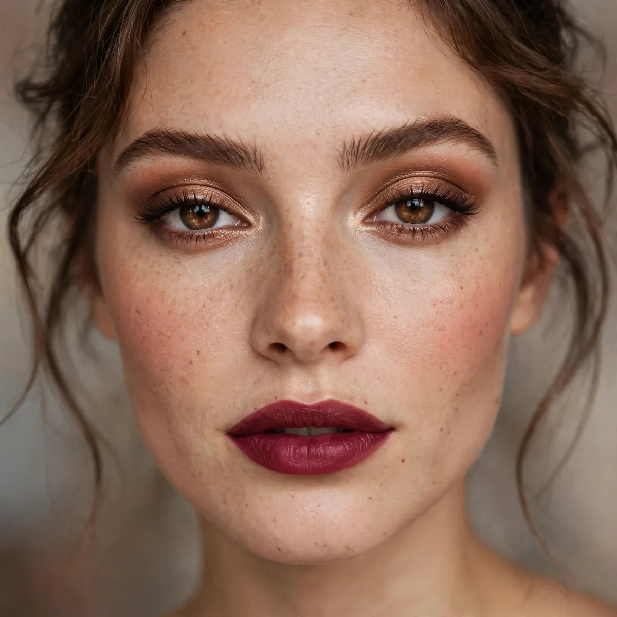 Classic fall look with berry lips and bronze eyeshadow