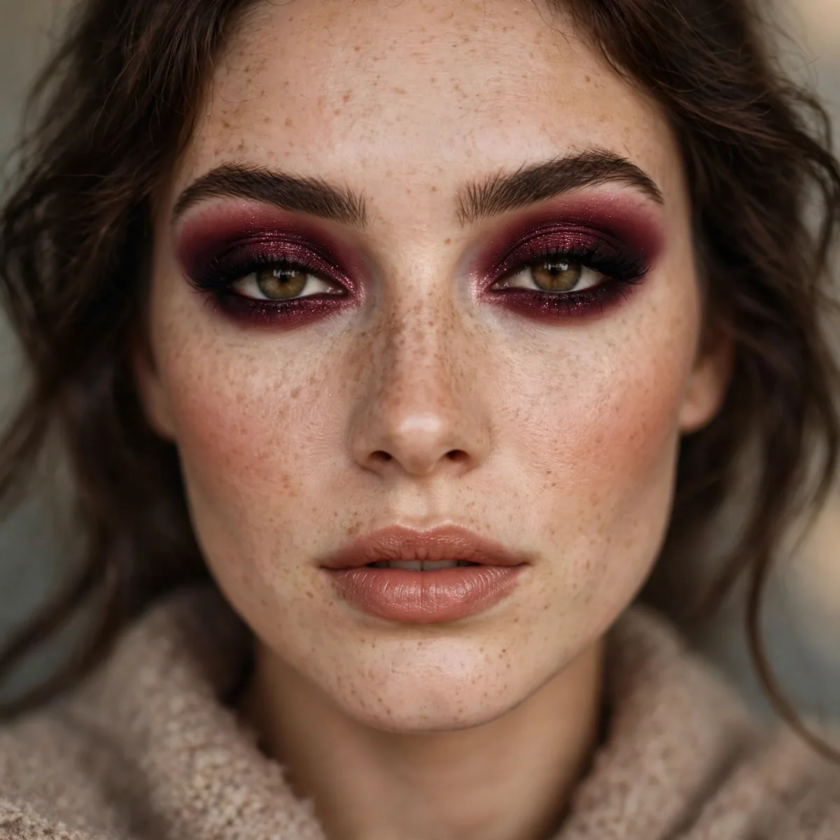 Dramatic burgundy smokey eye makeup for fall evenings