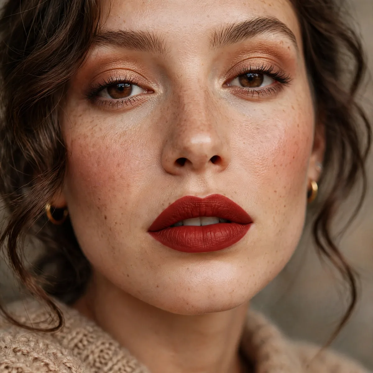 Brick red lipstick bold and warm for fall