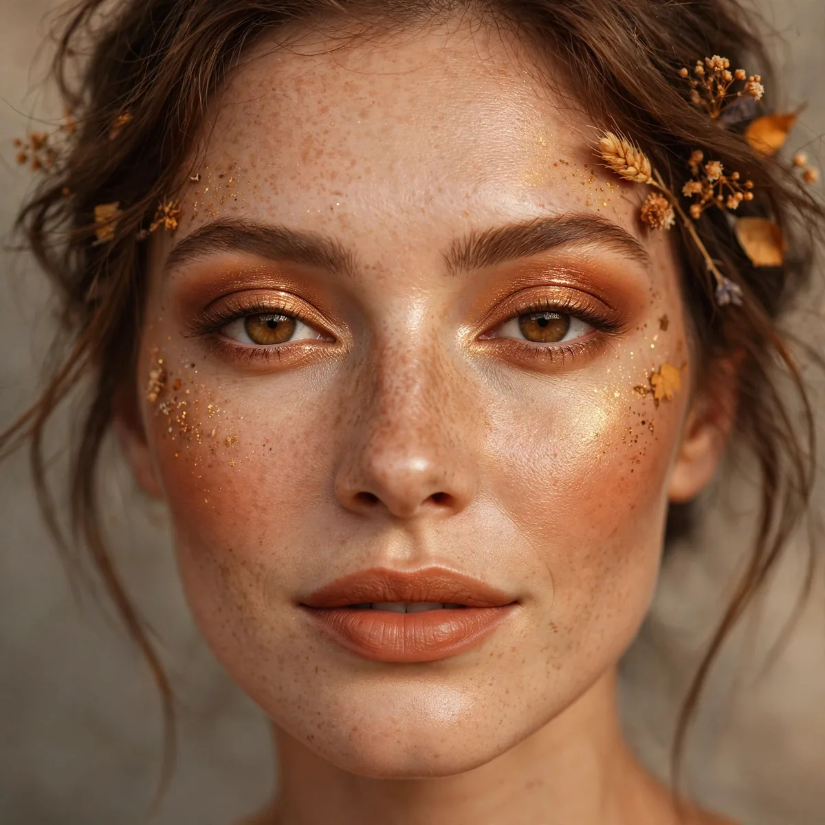 Harvest inspired glowing makeup capturing autumn radiance for fall