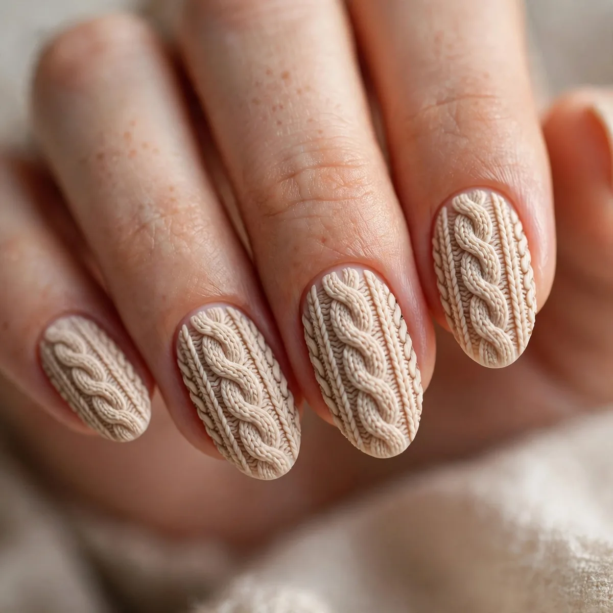 Cable knit sweater texture nail art