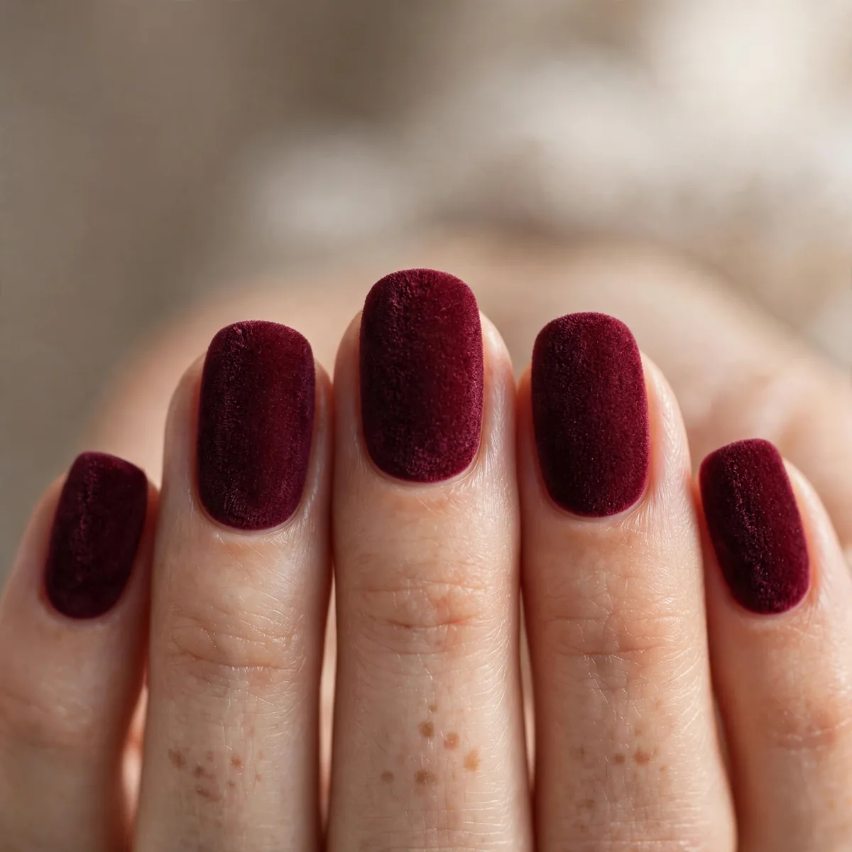 Velvet texture burgundy nails
