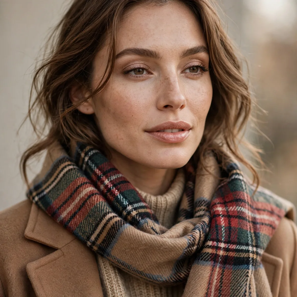 Plaid scarf styled with fall outfit