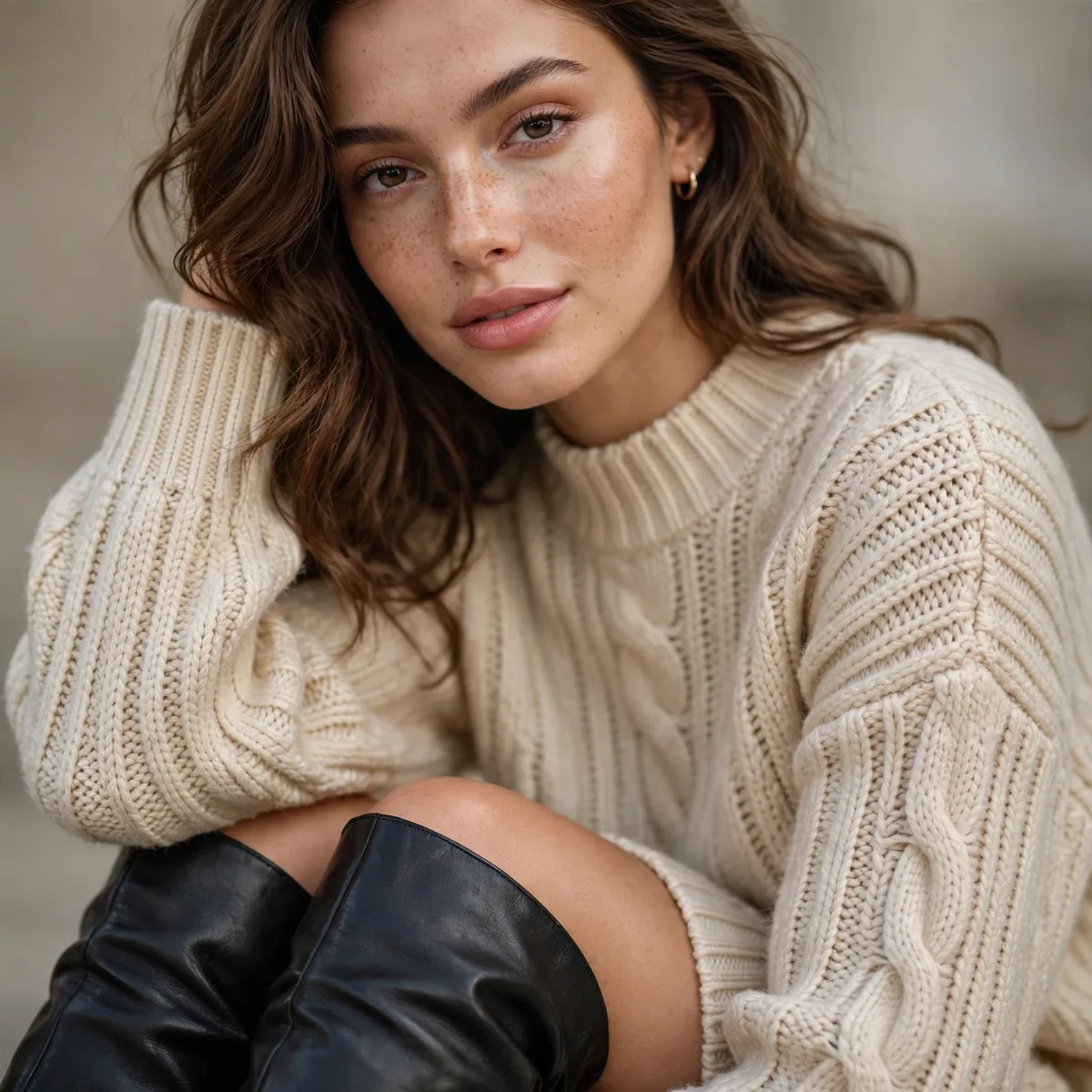 Sweater dress with knee high boots
