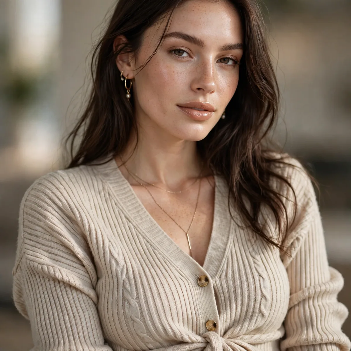 Cardigan worn as a top