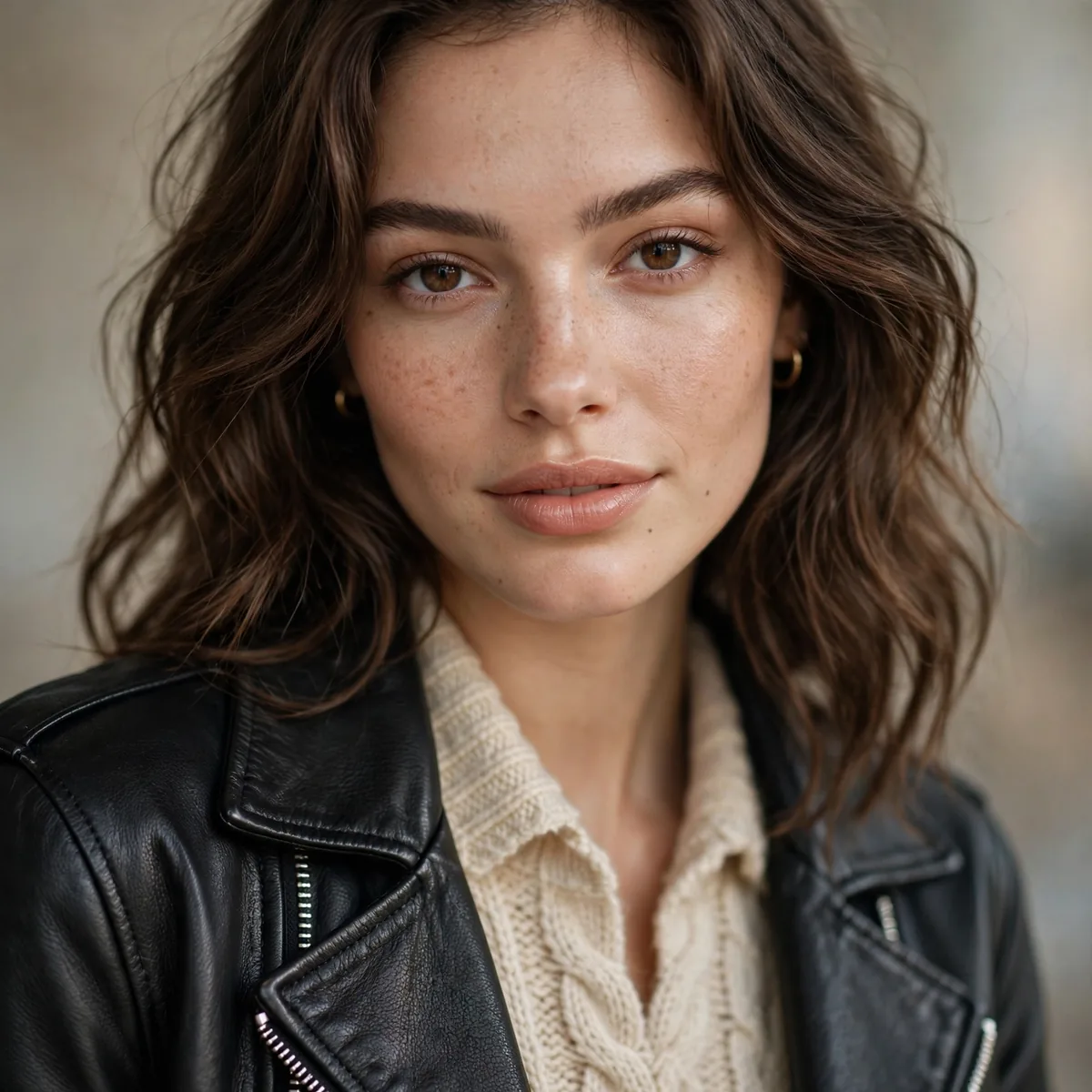 Leather jacket over knit dress