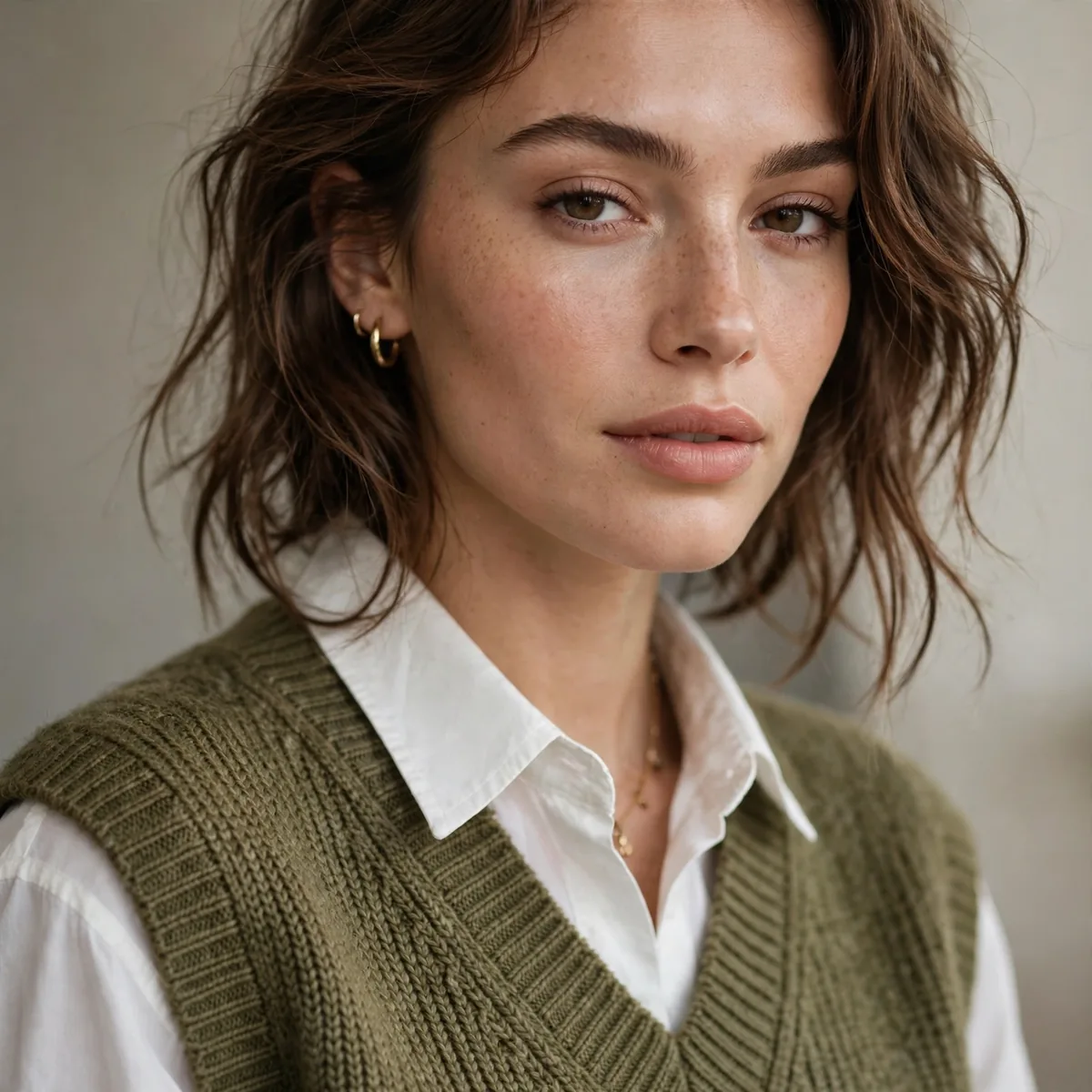 Sweater vest layered over shirt