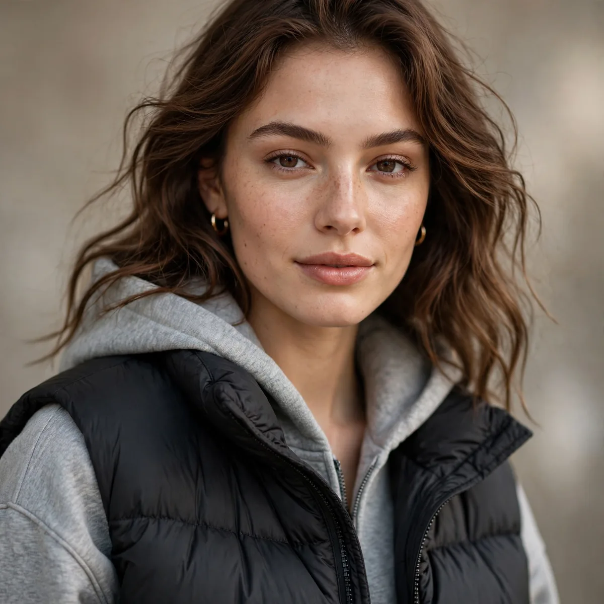 Puffer vest over hoodie outfit
