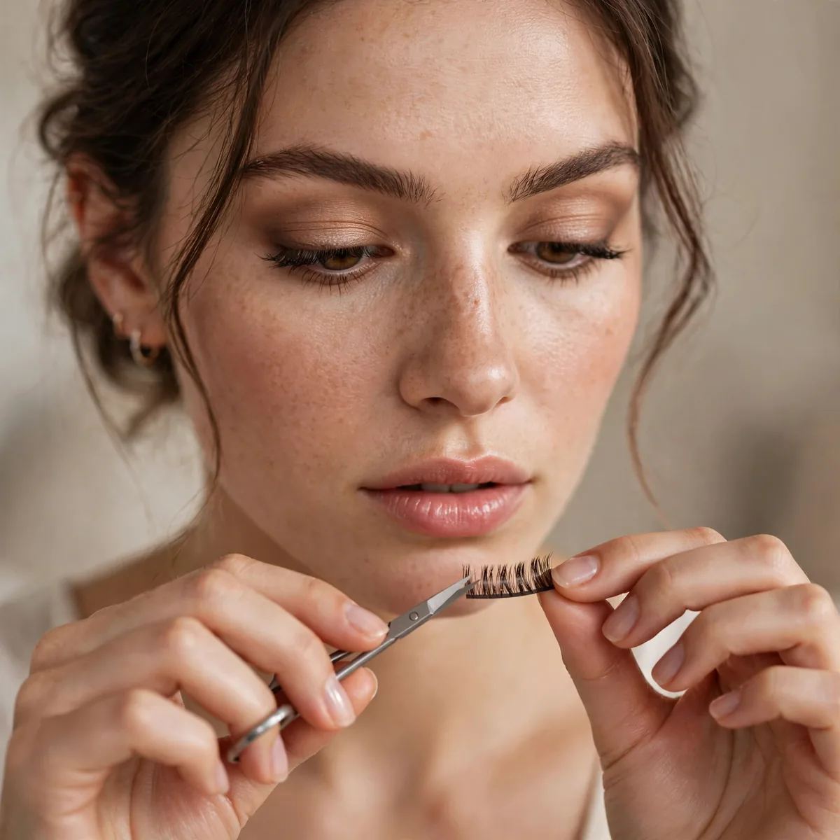 Trimming false lashes to fit