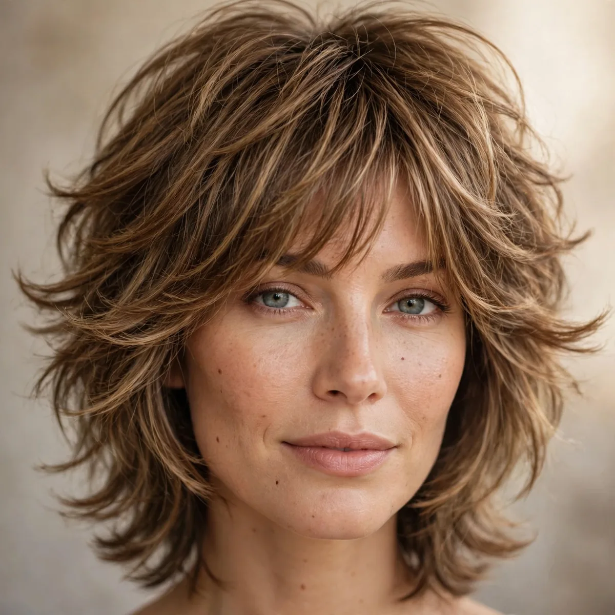 Feathered shag haircut with airy layers