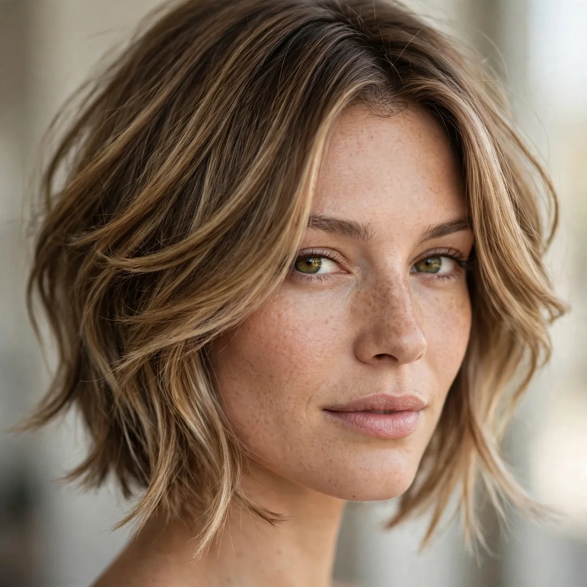 Feathered lob haircut with tapered ends