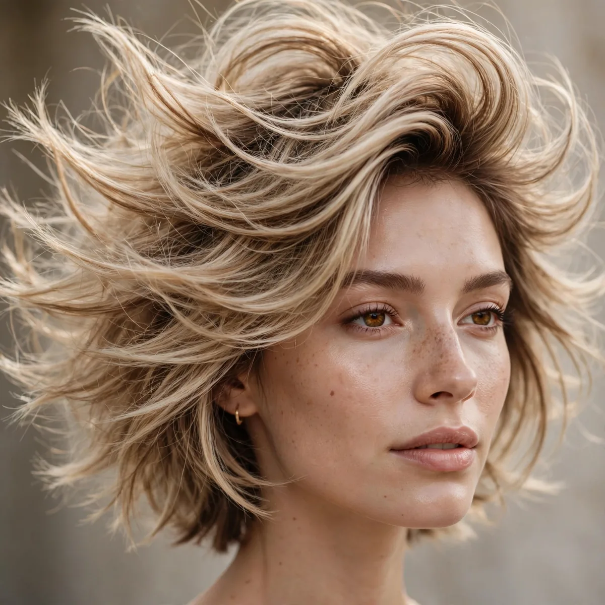 Windswept feathered haircut with volume
