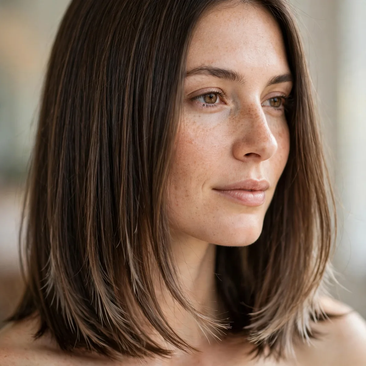 Straight hair with feathered ends