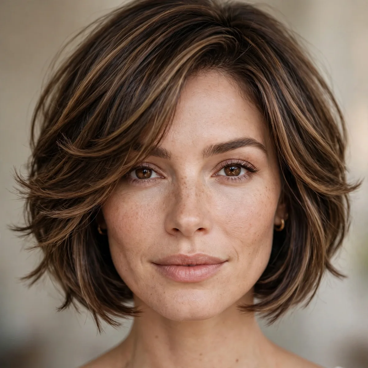 Layered bob with feathered texture