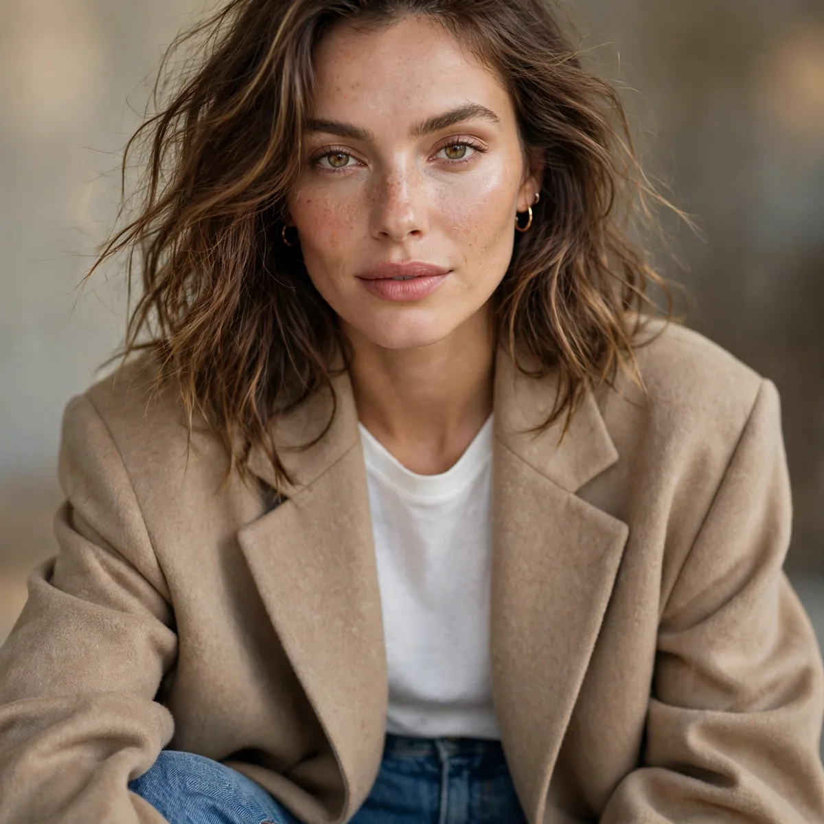 Oversized blazer over simple top and jeans