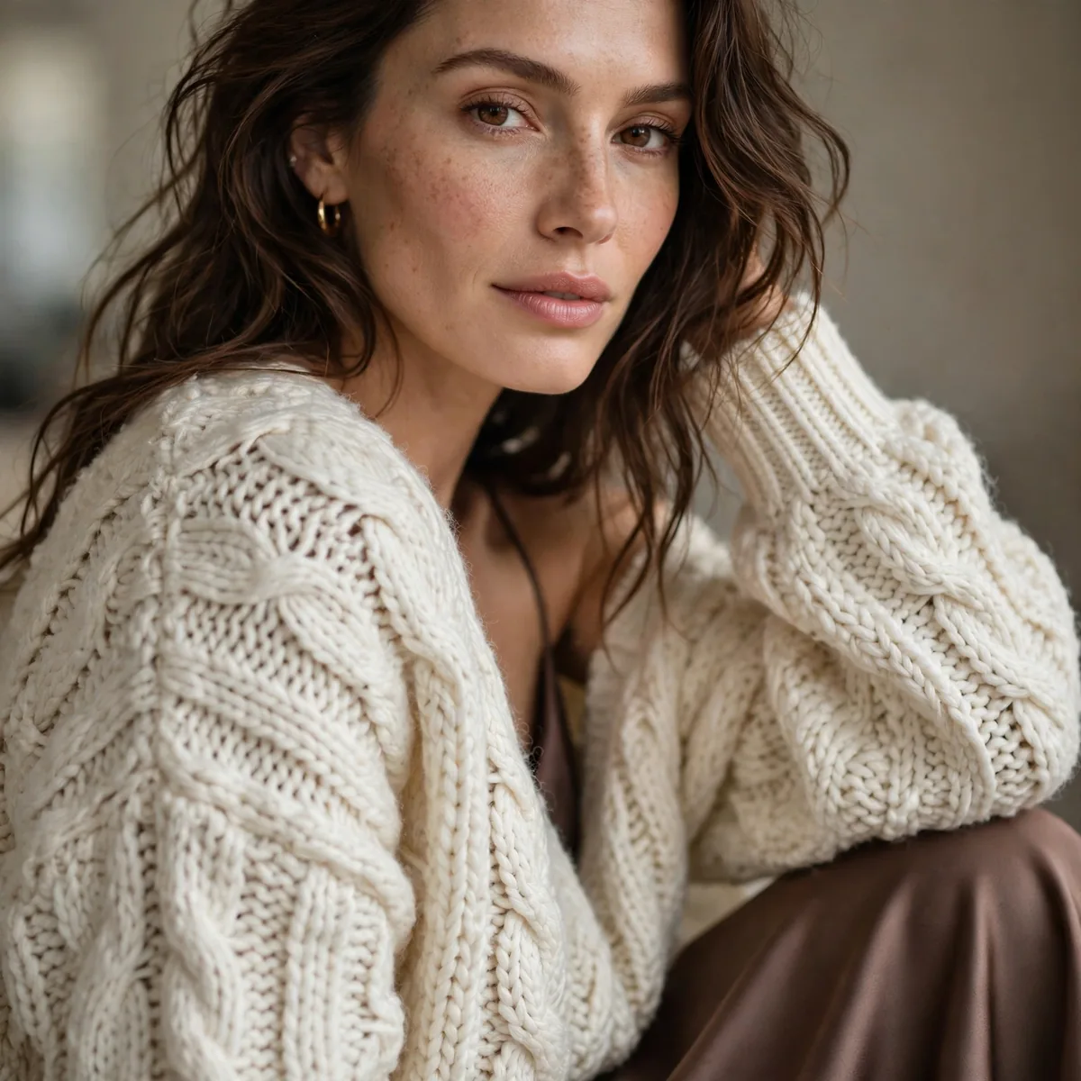 Slip skirt with chunky oversized sweater
