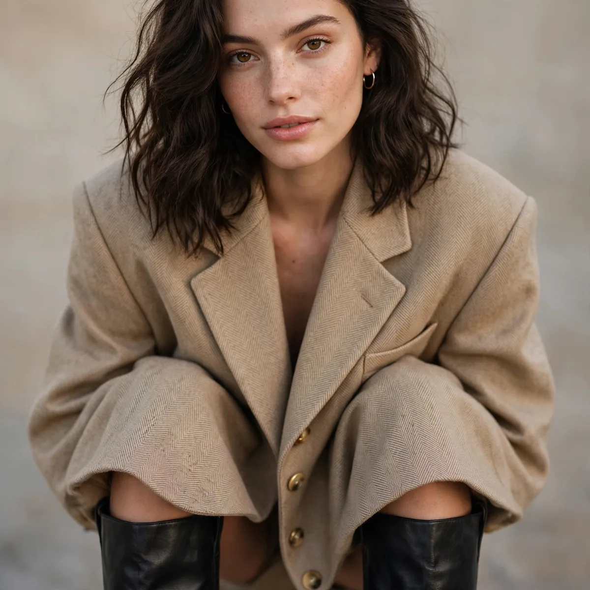 Oversized blazer as dress with boots