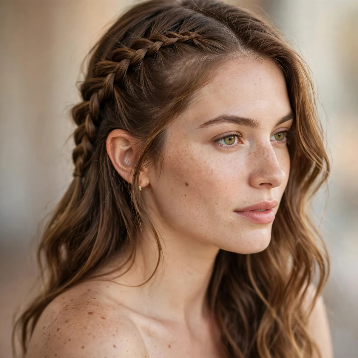 Small fishtail braid in half-up hairstyle