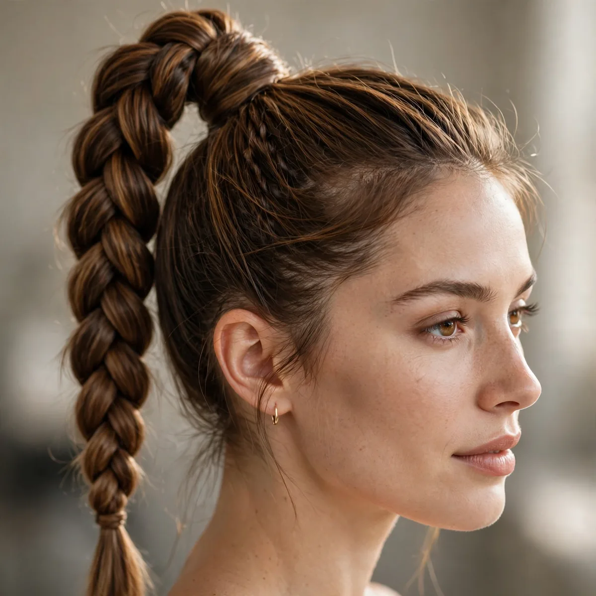 High ponytail braided into a fishtail