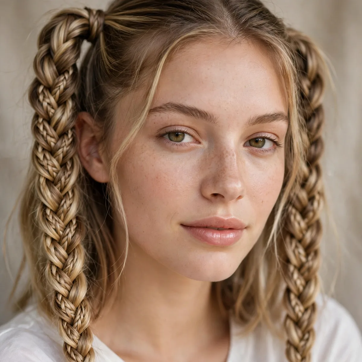Two fishtail braids pigtail style