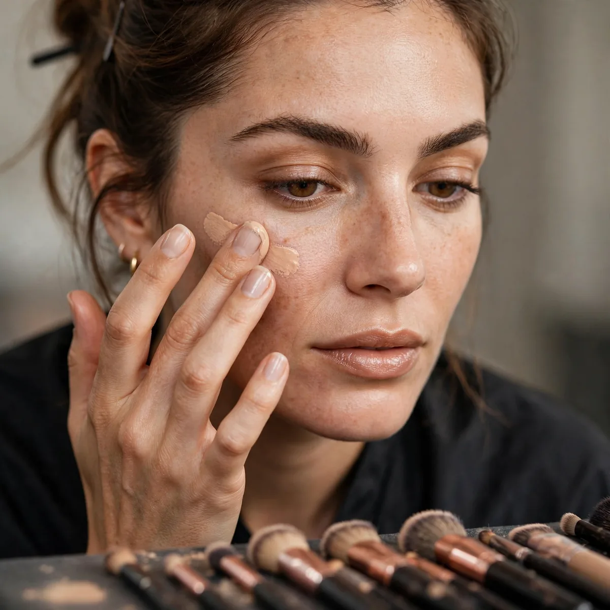 Applying makeup with fingers for speed