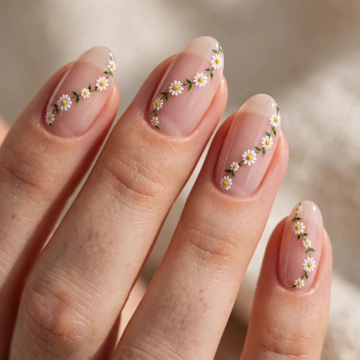 Dainty daisy chain nail art