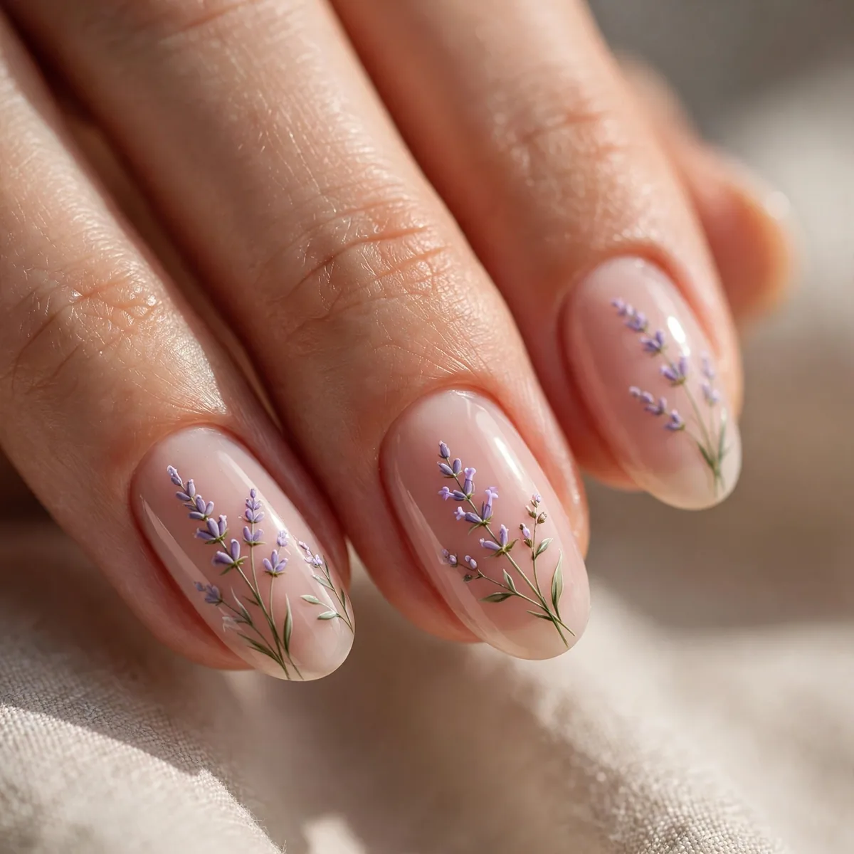 Lavender sprig nail art