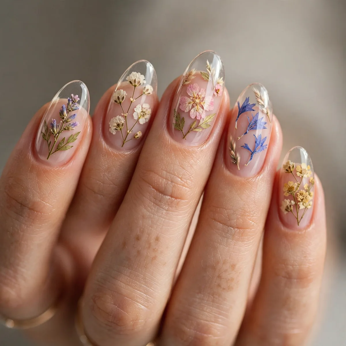 Real pressed flower nail art