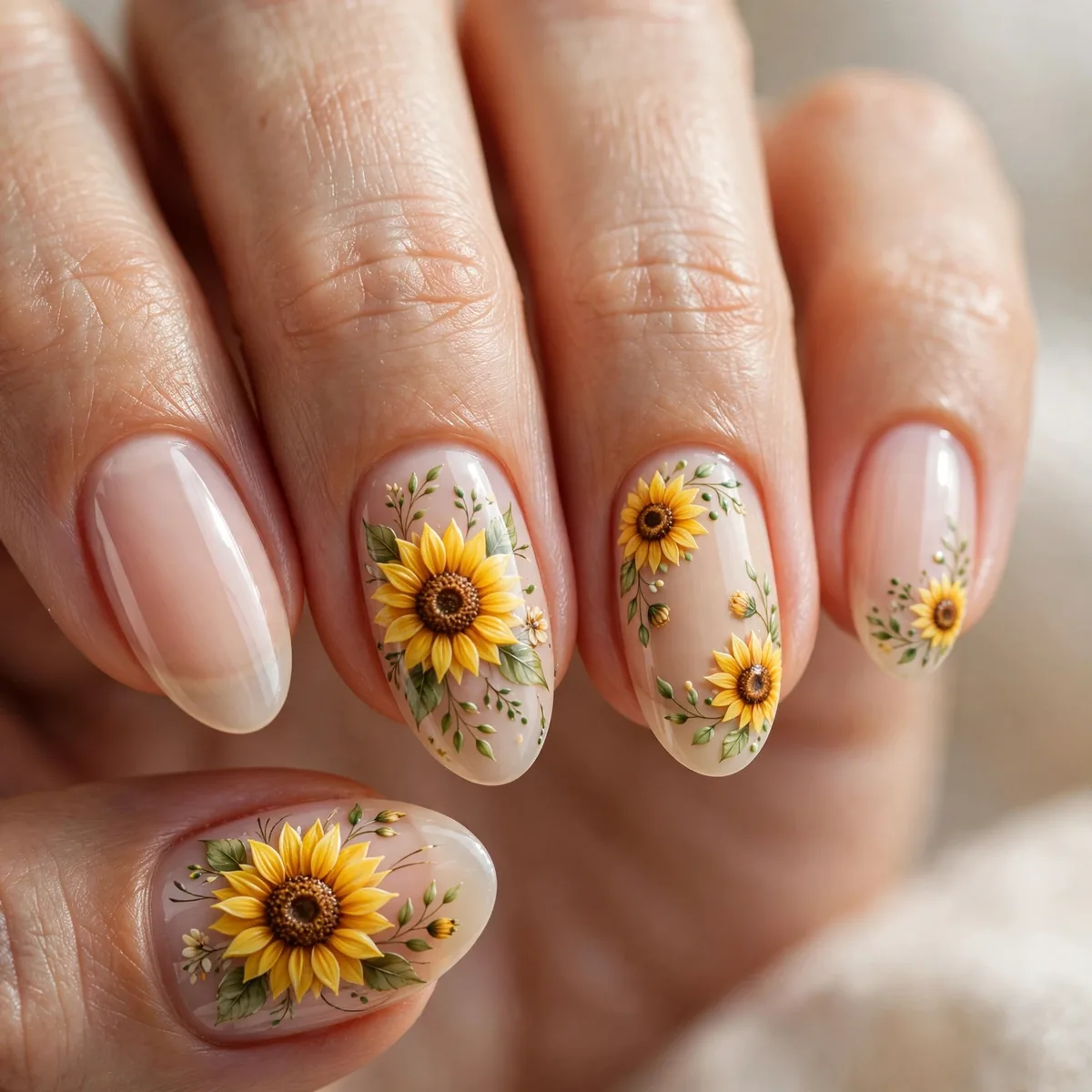 Sunflower nail art spring design