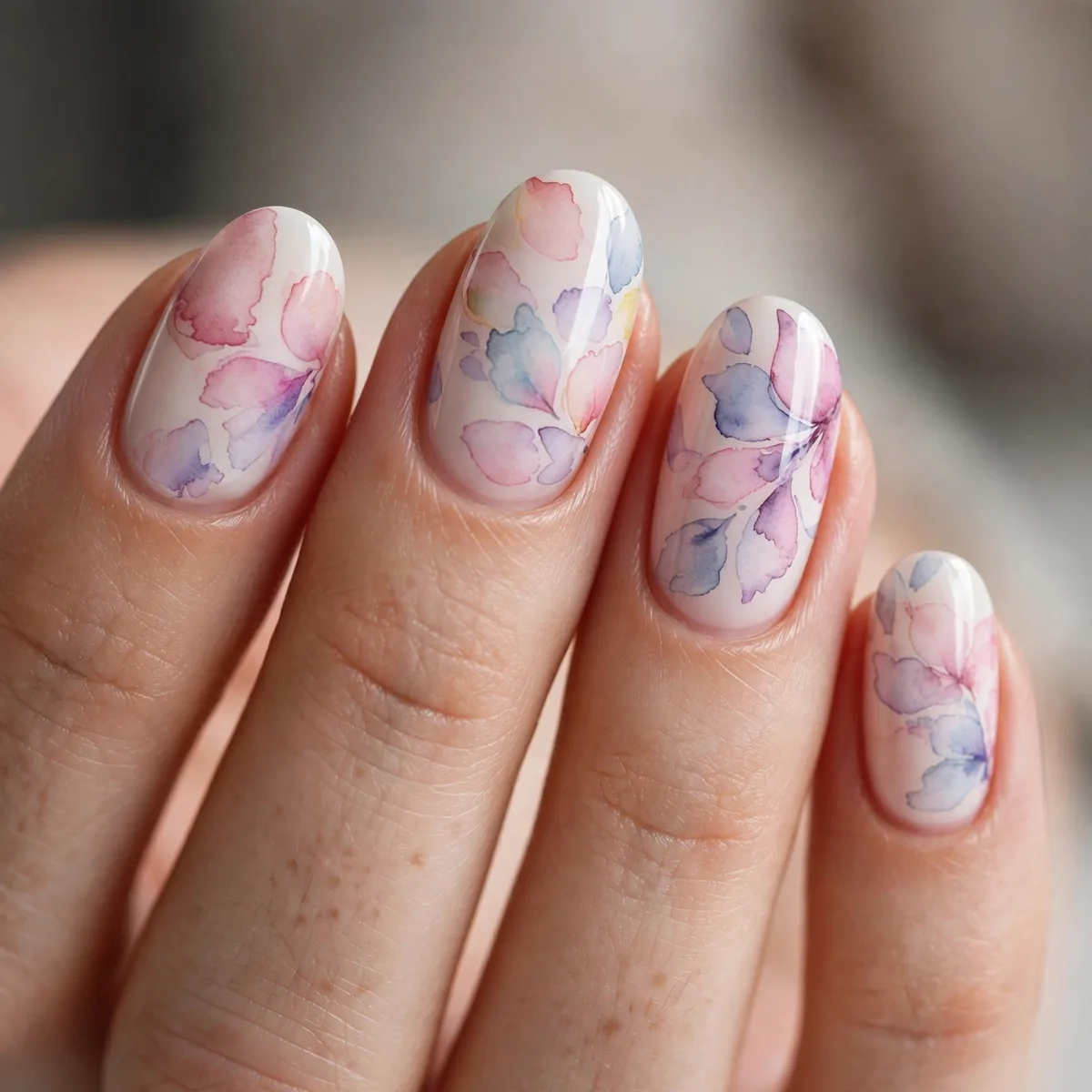 Watercolor petal nail art