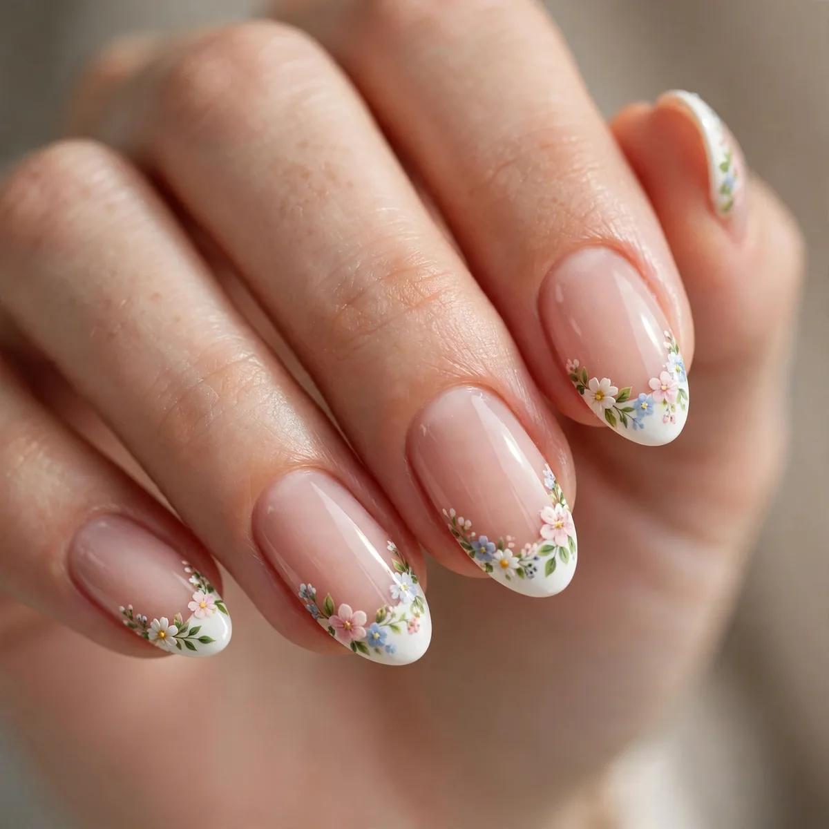Floral french tip spring nails