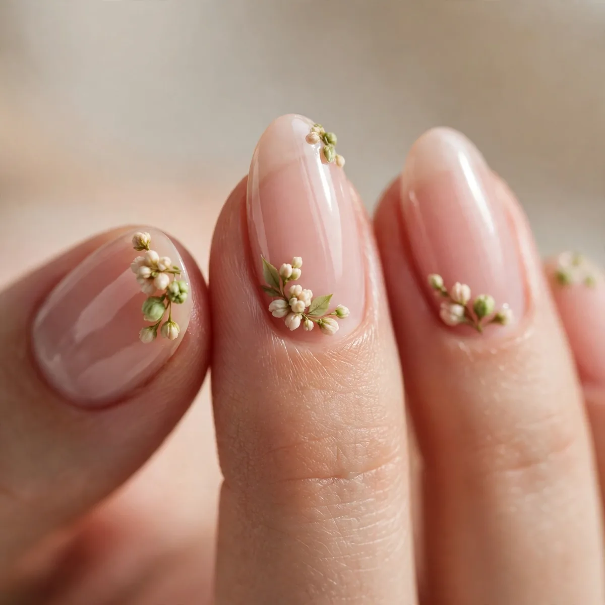 Tiny bud accent floral nails