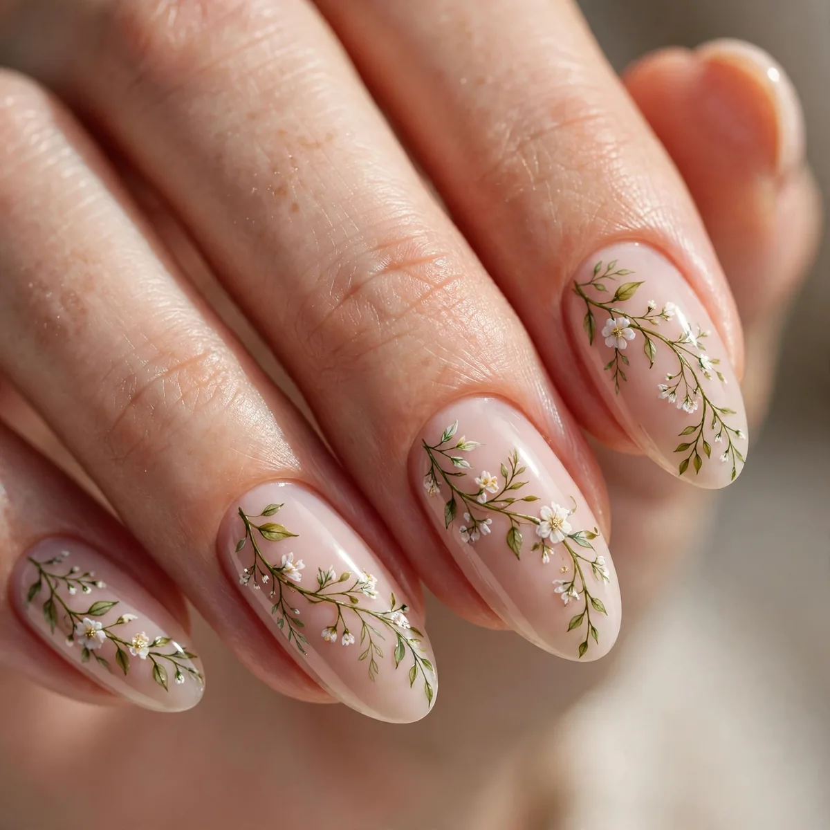 Trailing vine floral nail design
