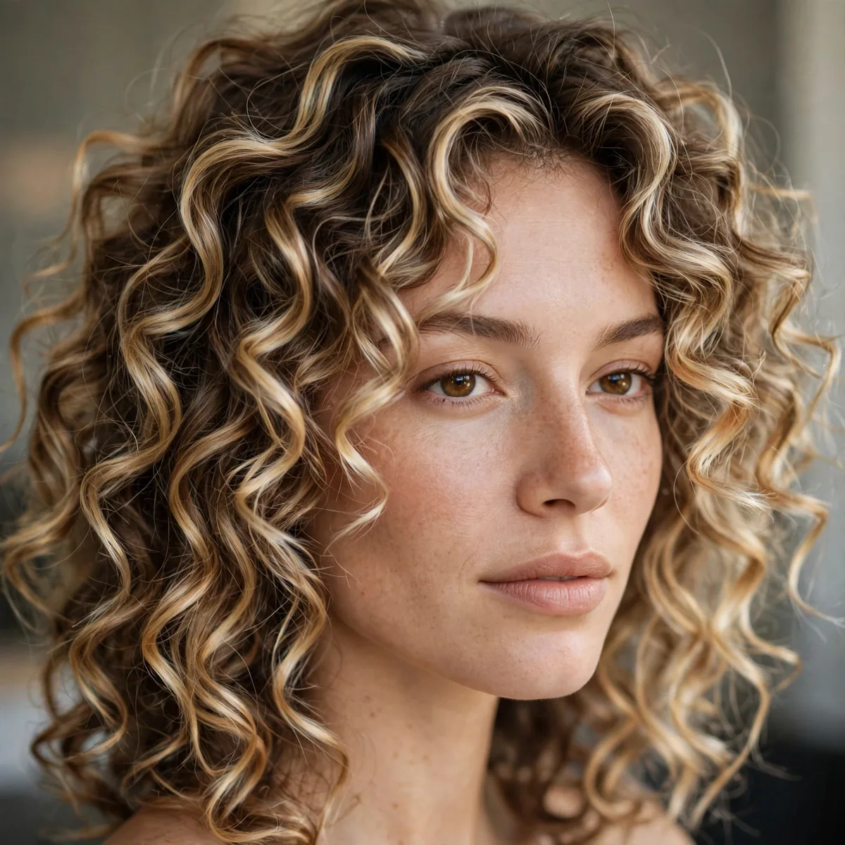 Foilayage blonde on curly hair