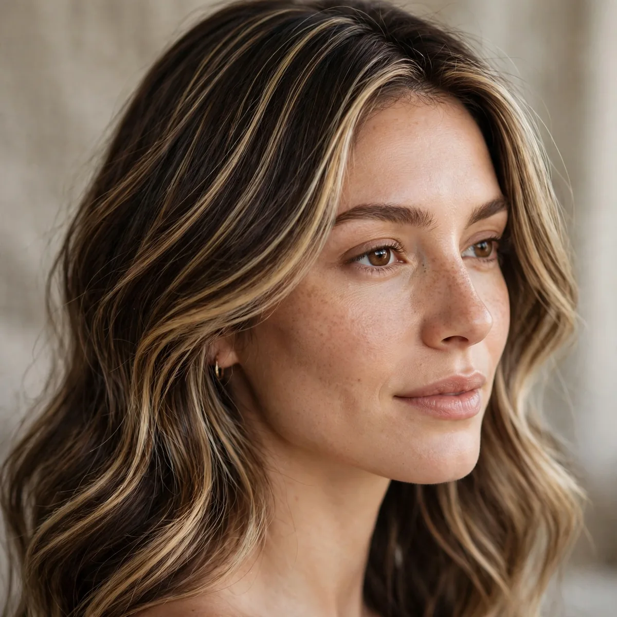 Foilayage blonde on brunette base